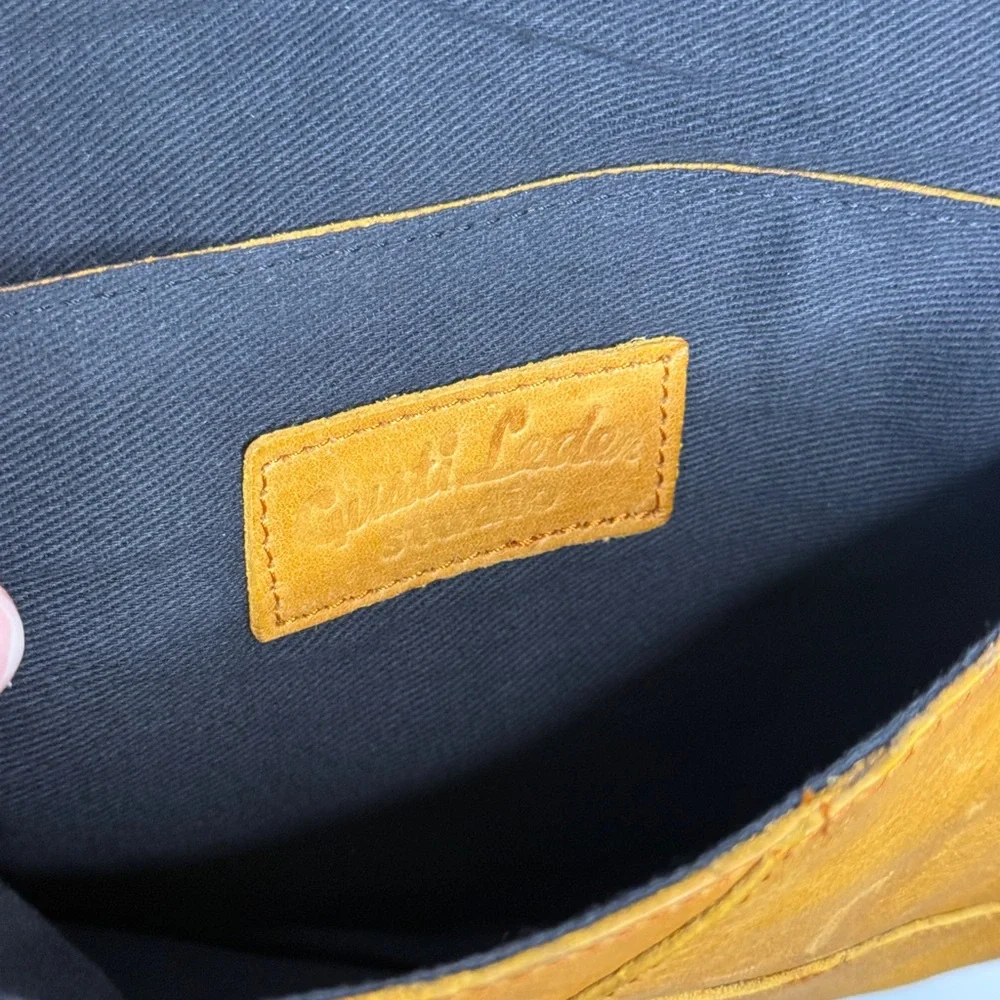Gusti Leder Studio Yellow Leather Crossbody Bag Distressed Magnetic Closure